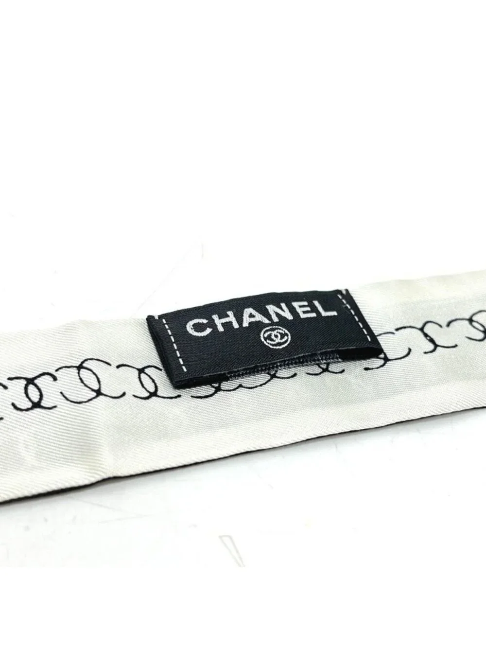 Chanel Scarf CC Logo Bicolor Silk Black